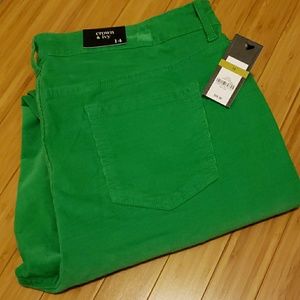 Kelly Green Pants Stretch Fine Corduroy Size 14